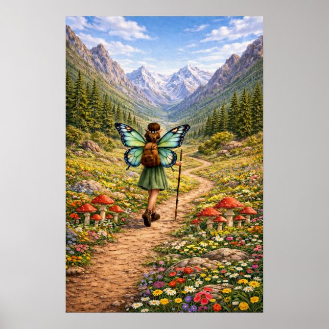 Butterfly Fairy Mountain Hiker | Fairycore Flower Poster (Front)