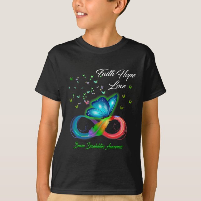 Butterfly Faith Hope Love Brain Disabilities Aware T-Shirt (Front)