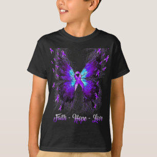 Butterfly Faith Hope Love Fibromyalgia Awareness 2 T-Shirt