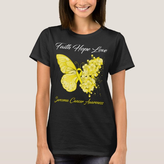 Butterfly Faith Hope Love Sarcoma Cancer Awareness T-Shirt (Front)