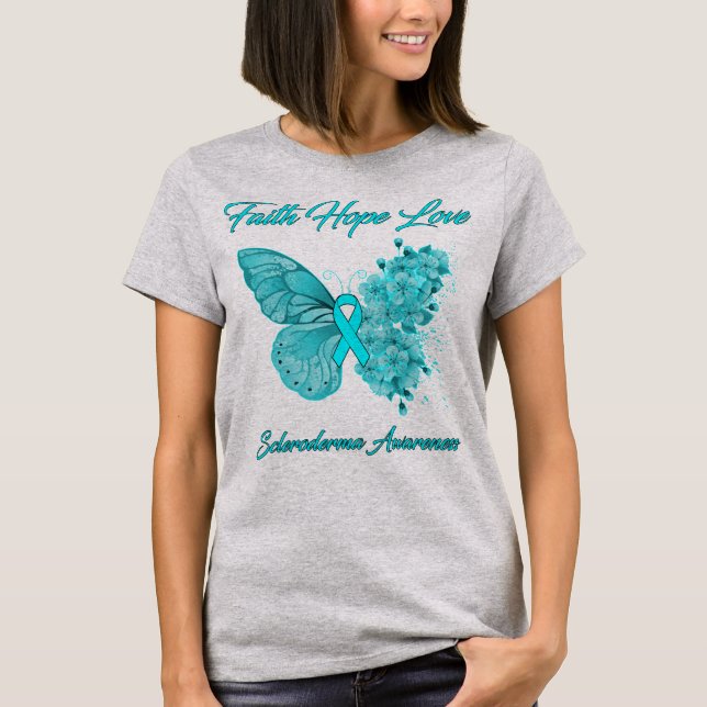 Butterfly Faith Hope Love Scleroderma Awareness T-Shirt (Front)