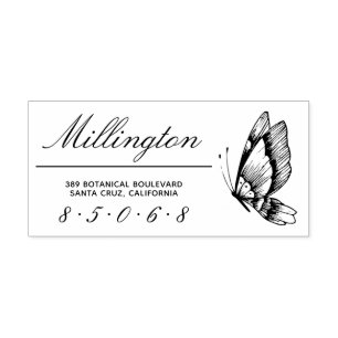 Butterfly Family Name Script Return Address Rubber Stamp