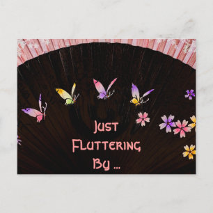 Butterfly Fan on Pink Lace Happiness Postcard