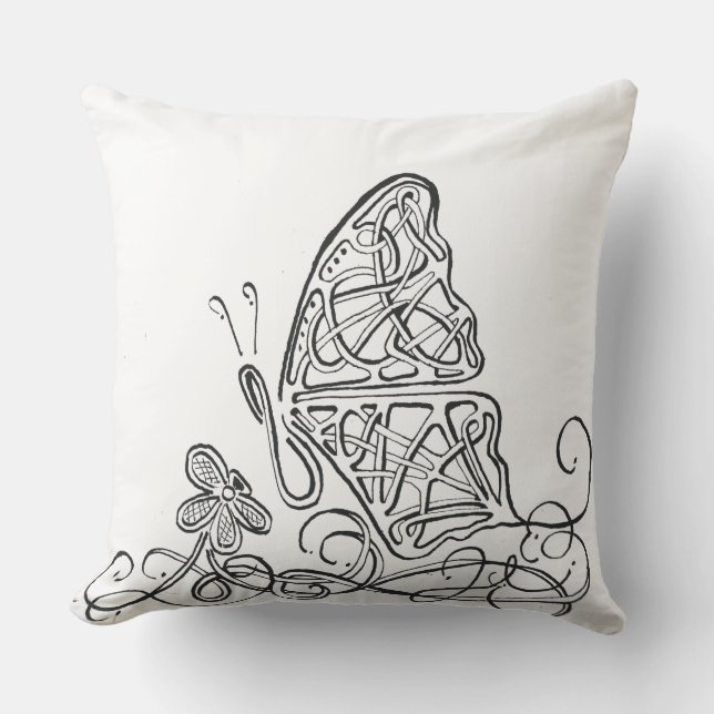 Butterfly Fancy Line Art Throw Pillow (Front)