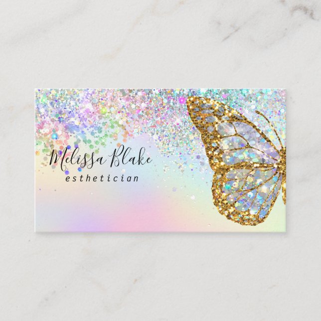 butterfly faux pastel glitter  business card (Front)