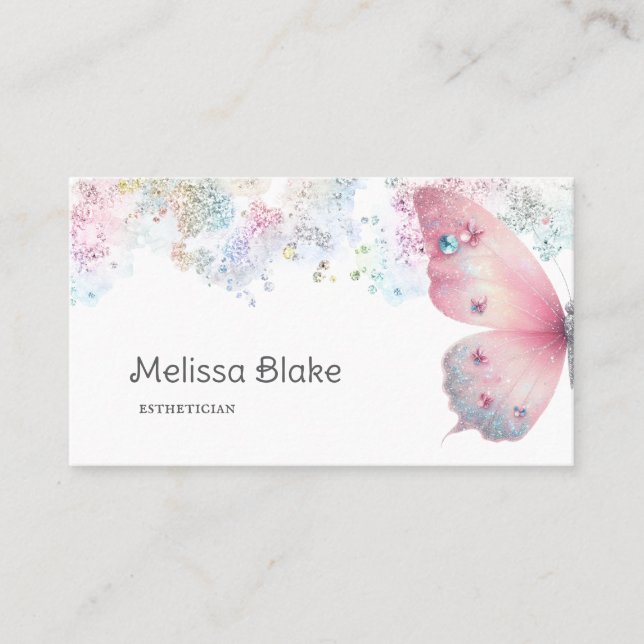 butterfly faux pastel glitter  business card (Front)