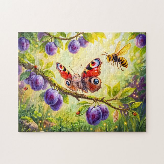 Butterfly Fears Hornet in Plum Tree Jigsaw Puzzle (Horizontal)