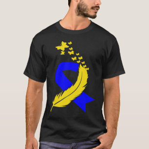 Butterfly Feather Ribbon Down Syndrome Family Awar T-Shirt