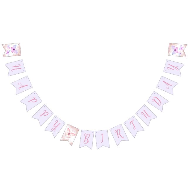 Butterfly First Birthday Girl 1st Pink Purple Bunting (All)