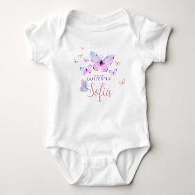 Butterfly First Birthday Girl 1st Pink T-Shirt Baby Bodysuit (Front)