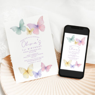 Butterfly First Birthday Girl Invitation
