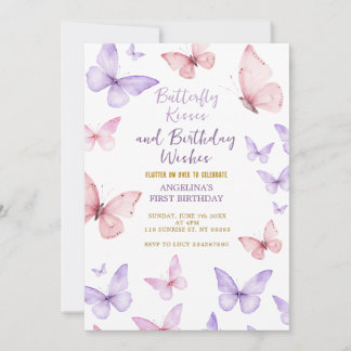 Butterfly First Birthday Invitation Girl