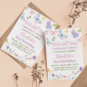 Butterfly First Birthday Invitation Wildflower