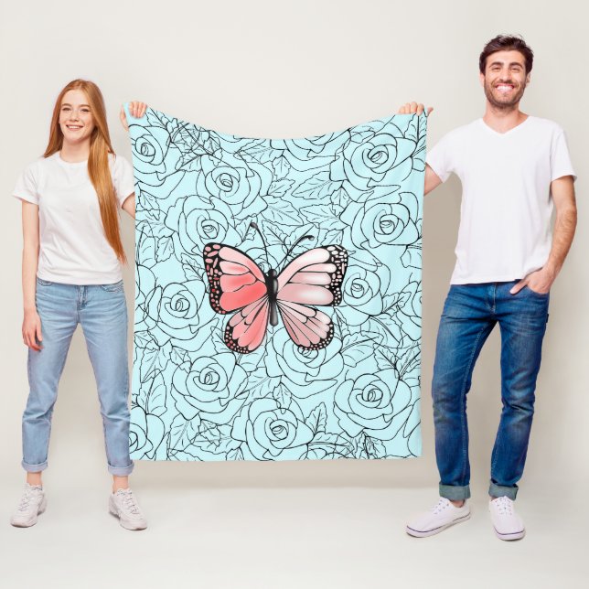 Butterfly Fleece Blanket Roses - Your Colours (In Situ)