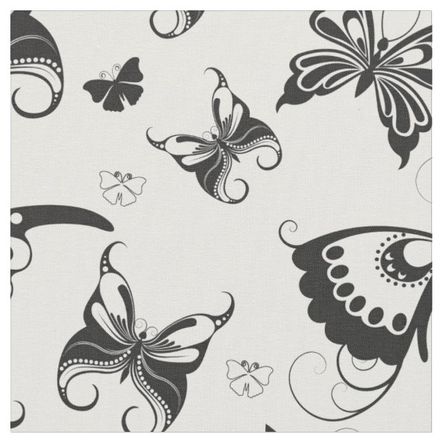 Butterfly Flight Black and White 2 Fabric (Close Up)