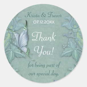 Butterfly Flight Floral Thank You Classic Round Sticker