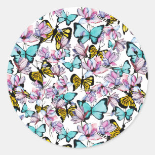 Butterfly & flora pattern iPad case Classic Round Sticker