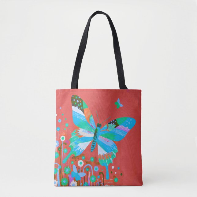 Butterfly & Floral Abstract Tote Bag (Front)