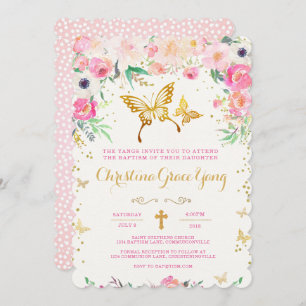 Butterfly Floral Baptism Invitation