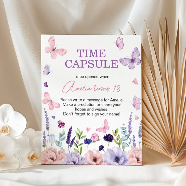 Butterfly Floral Birthday Party Time Capsule Sign (Creator Uploaded)