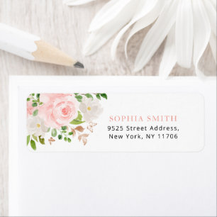 Butterfly Floral blush pink roses return Address
