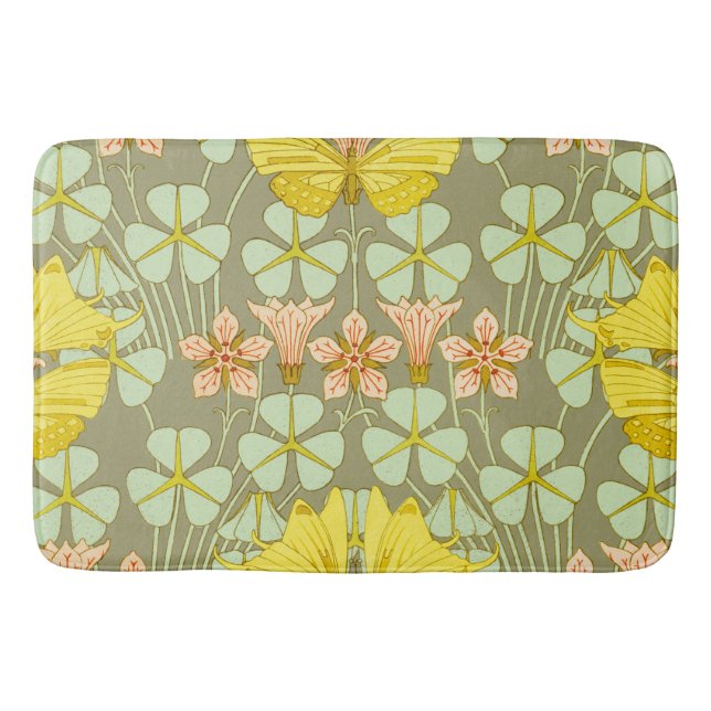 Butterfly Floral Botanical Colourful Bath Mat (Front)