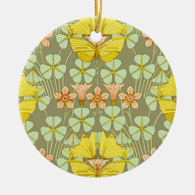 Butterfly Floral Botanical Colourful Ceramic Tree Decoration (Front)