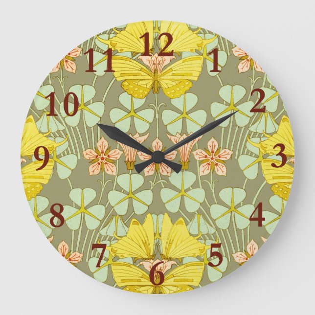 Butterfly Floral Botanical Colourful Large Clock (Front)
