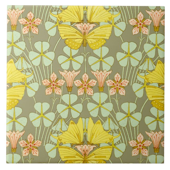 Butterfly Floral Botanical Colourful Tile (Front)