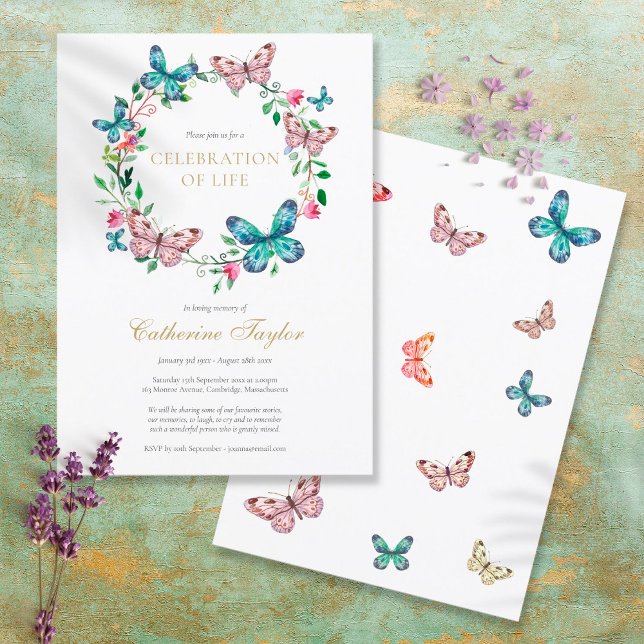 Butterfly Floral Celebration of Life Funeral Invitation (Creator Uploaded)