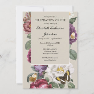 Butterfly Floral Celebration Of Life Memorial Invitation