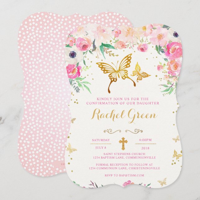 Butterfly Floral Confirmation Invitation (Front/Back)