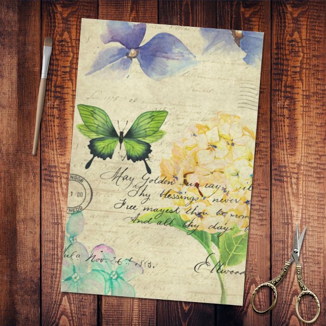 Butterfly Floral Ephemera Handwriting Decoupage Tissue Paper (Creator Uploaded)