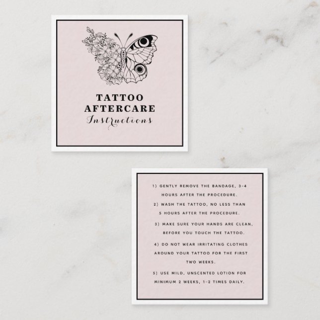 Butterfly Floral Eye Tattoo Aftercare Instructions Square Business Card (Front/Back)