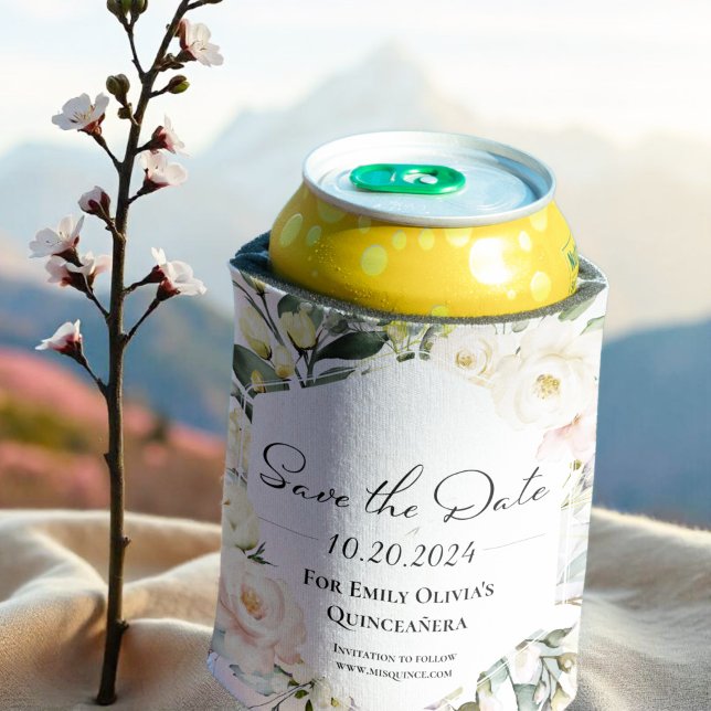 Butterfly Floral Frame Quinceanera Save The Date Can Cooler (Creator Uploaded)