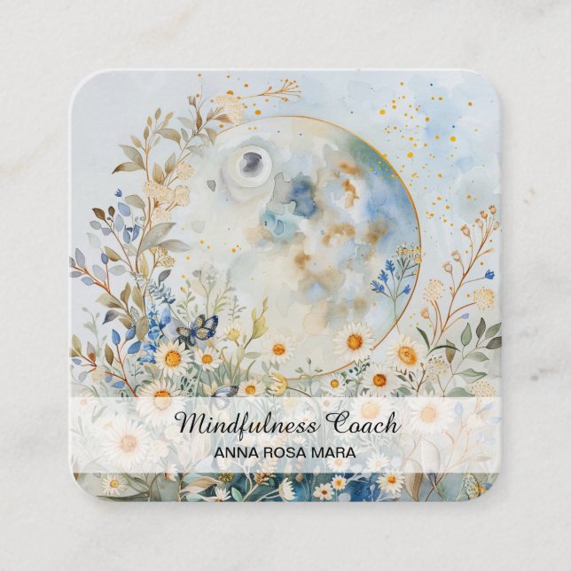 *~* Butterfly Floral Full Moon Flowers QR AP70 Square Business Card (Front)