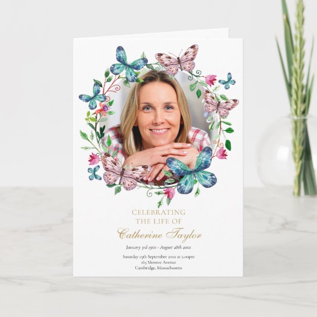Butterfly Floral Funeral Order Of Service Programme (Front)