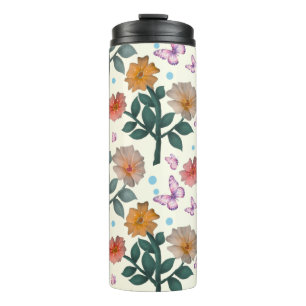 Butterfly Floral Garden Pattern Thermal Tumbler