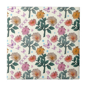 Butterfly Floral Garden Pattern Tile