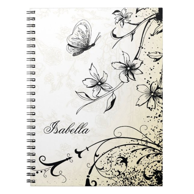 Butterfly Floral Garden Sketch Spiral Notebook (Front)
