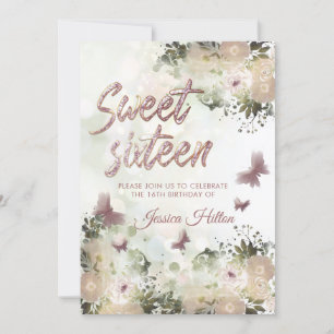 Butterfly floral garden sweet sixteen invitation