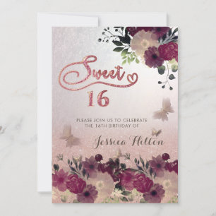 Butterfly floral garden sweet sixteen invitation
