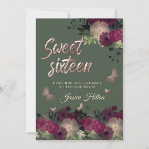 Butterfly floral garden sweet sixteen invitation