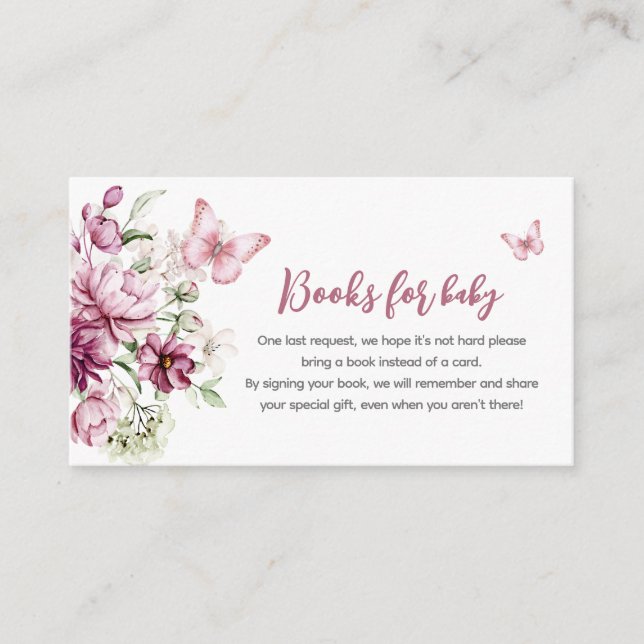 Butterfly Floral Girl Baby Shower Book Request Enclosure Card (Front)