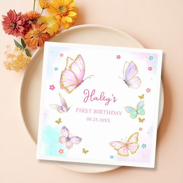 Butterfly Floral  Girl Birthday Party  Napkin (Creator Uploaded)