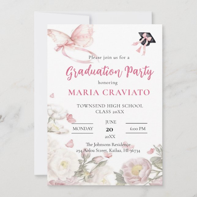 Butterfly & Floral Graduation Party Invitation (Front)
