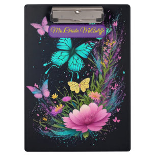 butterfly floral green yellow pink cute teacher clipboard