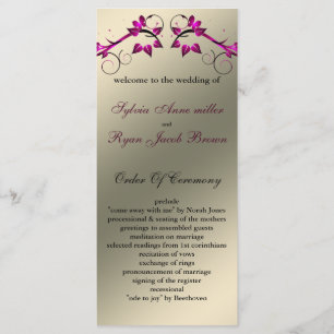 butterfly floral ivory pink Wedding program Programme