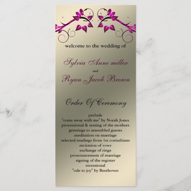 butterfly floral ivory pink Wedding program Programme (Front)