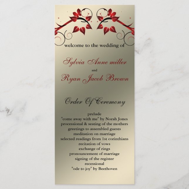 butterfly floral ivory red   Wedding program Programme (Front)